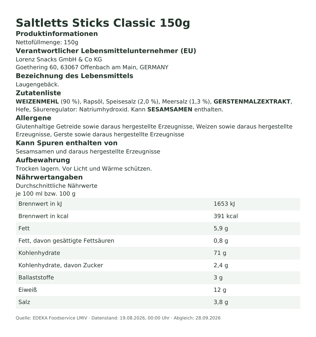 Produktinformationen zum Einzelprodukt – Saltletts Sticks Classic 150g