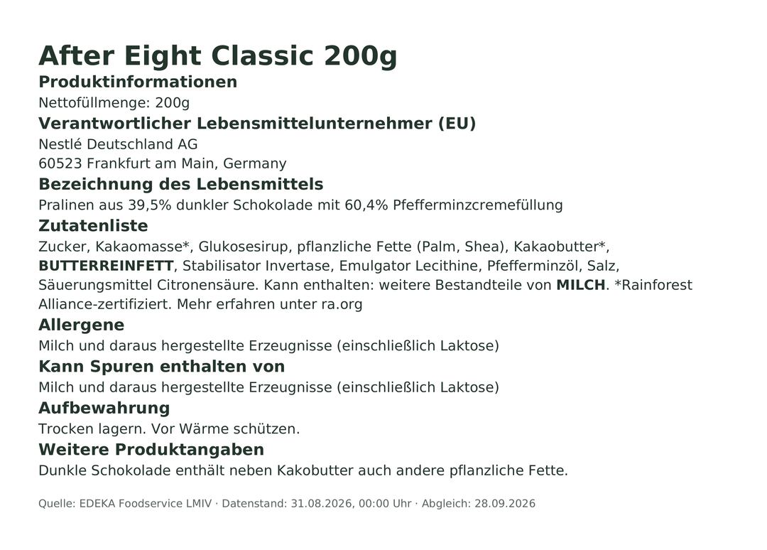 Produktinformationen – After Eight Classic 200g