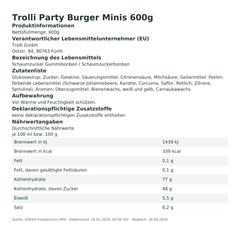 Produktinformationen – Trolli Party Burger Minis 600g