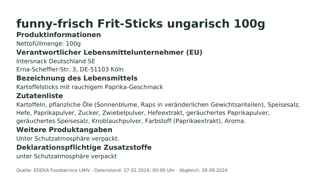 Produktinformationen – funny-frisch Frit-Sticks ungarisch 100g