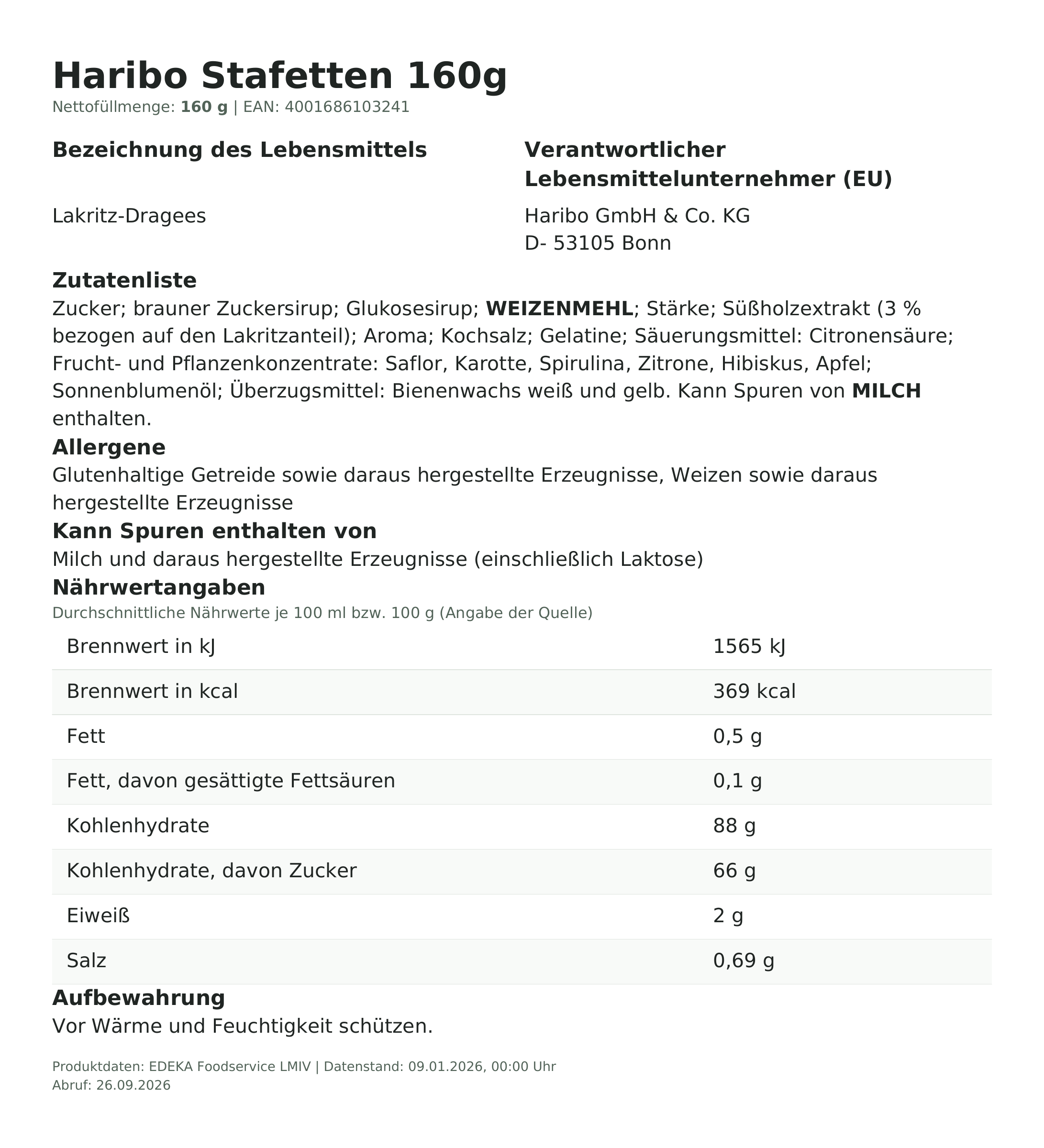 Produktinformationen – Haribo Stafetten 160g