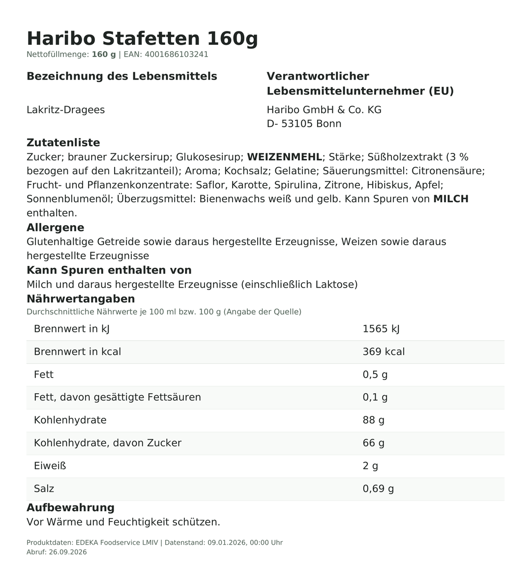 Produktinformationen zum Einzelprodukt – Haribo Stafetten 160g