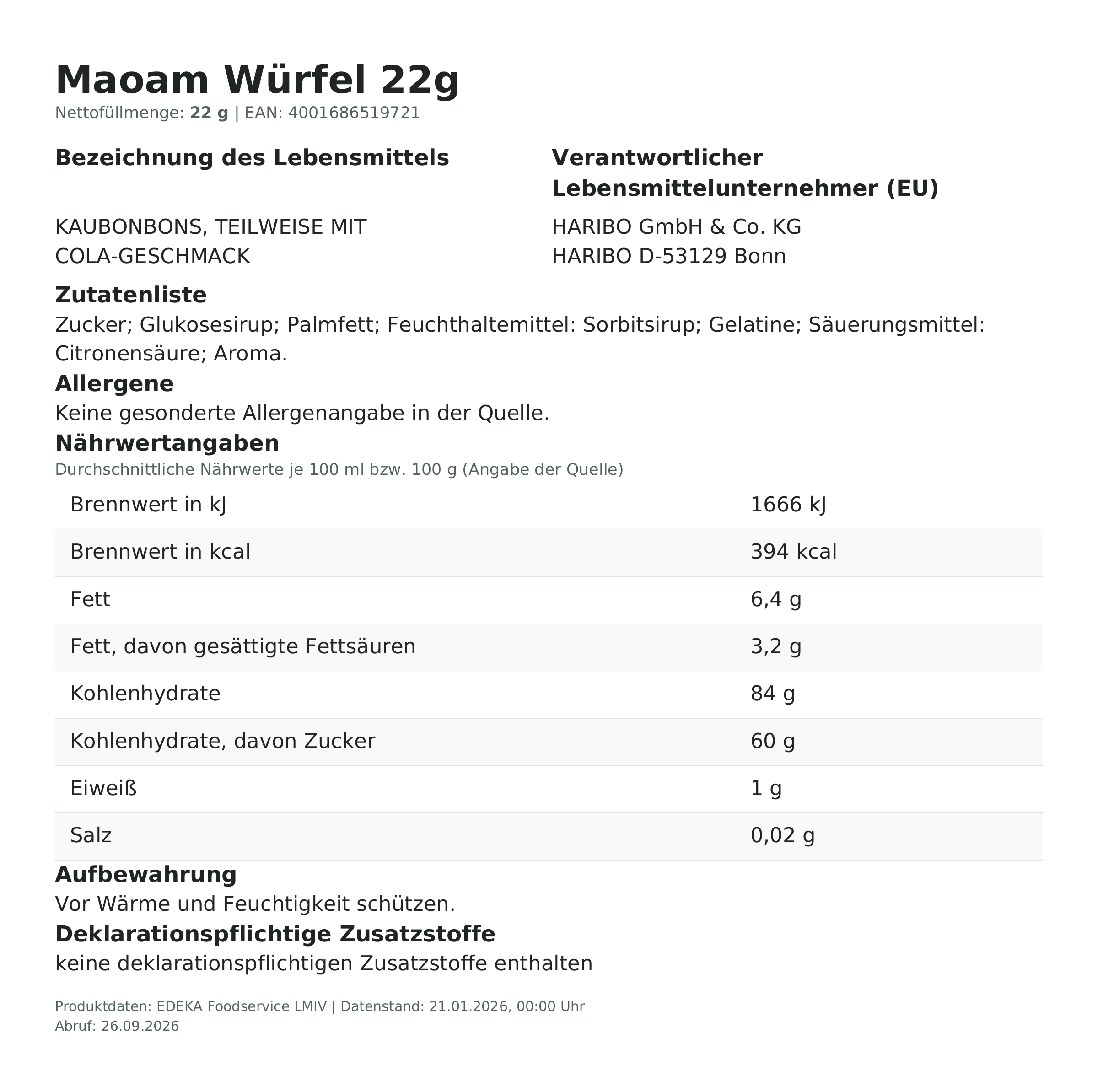 Lebensmittelinformationen: Maoam Bloxx 50er 22g