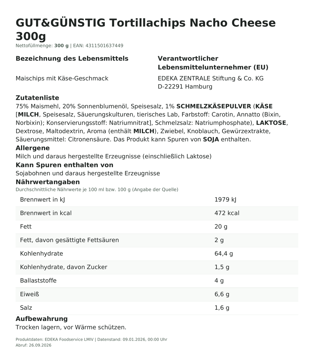 Produktinformationen zum Einzelprodukt – Gut&Günstig Tortillachips Nacho Cheese 300g