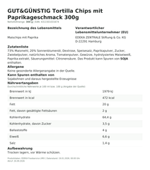 Lebensmittelinformationen: G&G Tortillachips Paprika 300g
