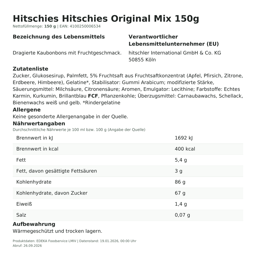 Produktinformationen zum Einzelprodukt – Hitschies Hitschies Original Mix 150g