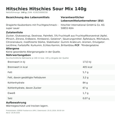 Lebensmittelinformationen: hitschies Saurer Mix 140g