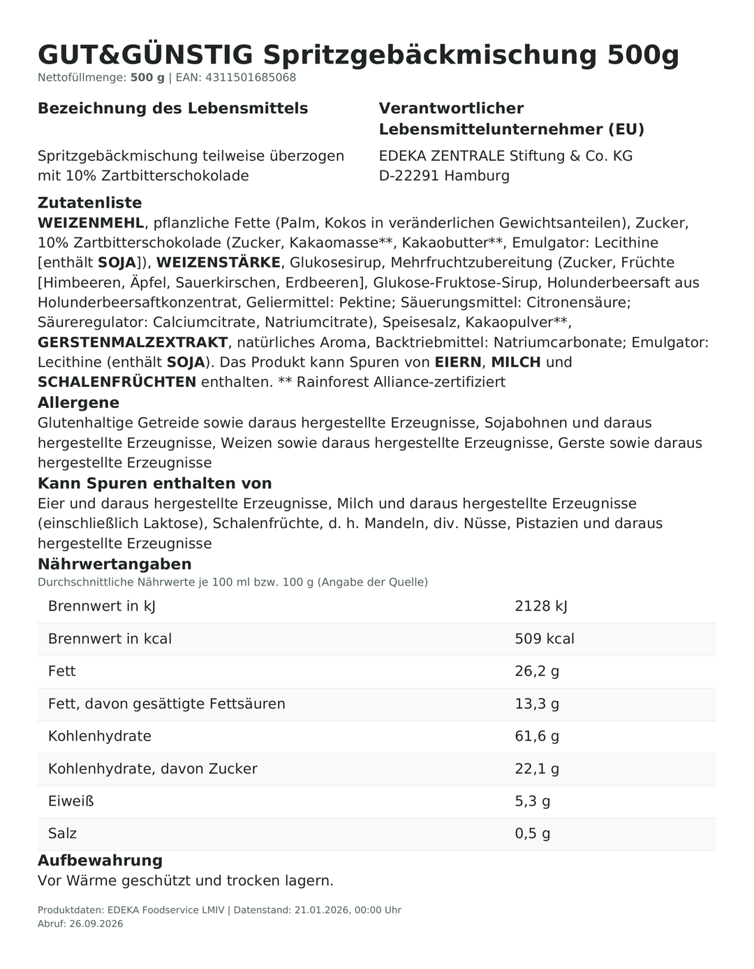 Produktinformationen zum Einzelprodukt – Gut&Günstig Spritzgebäckmischung 500g