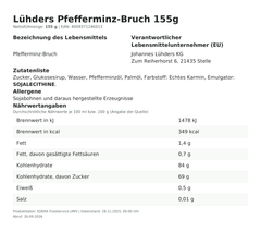 Produktinformationen – Lühders Pfefferminz-Bruch 155g