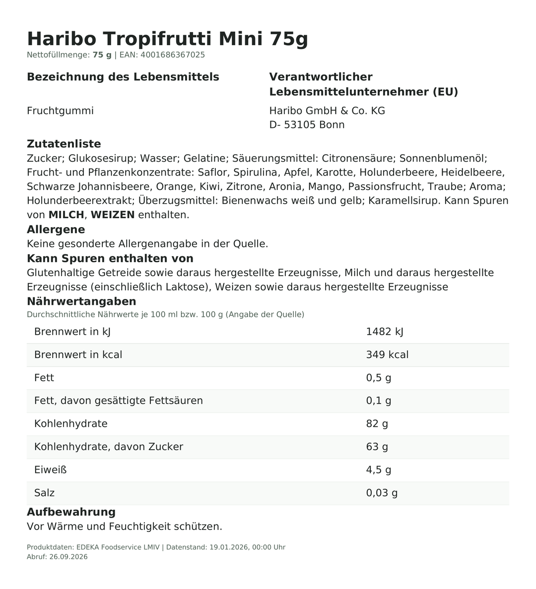 Produktinformationen zum Einzelprodukt – Haribo Tropifrutti Mini 75g