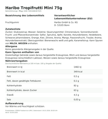Lebensmittelinformationen: Haribo Tropifrutti 75g