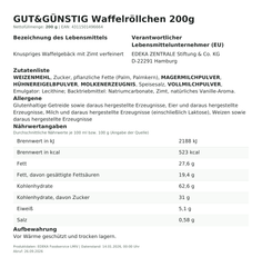 Lebensmittelinformationen: G&G Waffelröllchen 200g