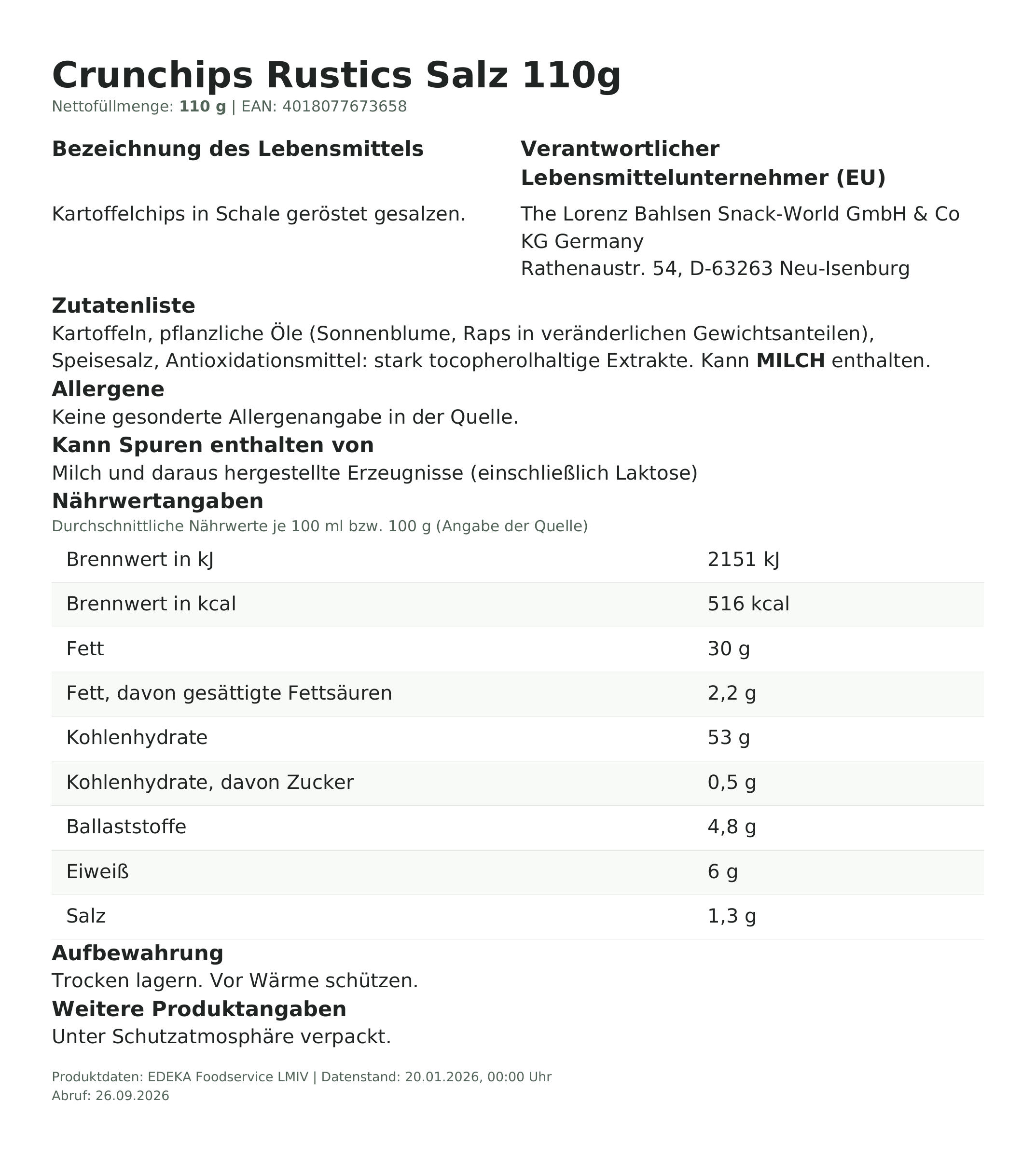 Produktinformationen – Crunchips Rustics Salz 110g
