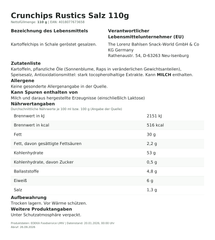 Produktinformationen – Crunchips Rustics Salz 110g