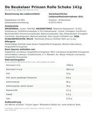Lebensmittelinformationen: Prinzenrolle Schoko 141g