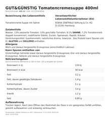 Tomatencremesuppe 400ml – Lebensmittelangaben