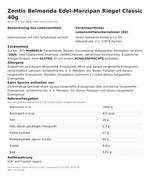 Produktbild anzeigen: Produktinformationen zum Einzelprodukt – Zentis Belmanda Edel-Marzipan Riegel Classic 40g
