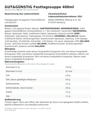 Festtagssuppe 400ml – Lebensmittelangaben