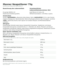 Produktinformationen – Manner Neapolitaner 75g