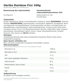 Produktbild anzeigen: Produktinformationen zum Einzelprodukt – Haribo Rainbow Fizz 160g
