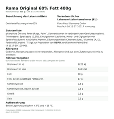 Produktinformationen – Rama Original 60% Fett 400g