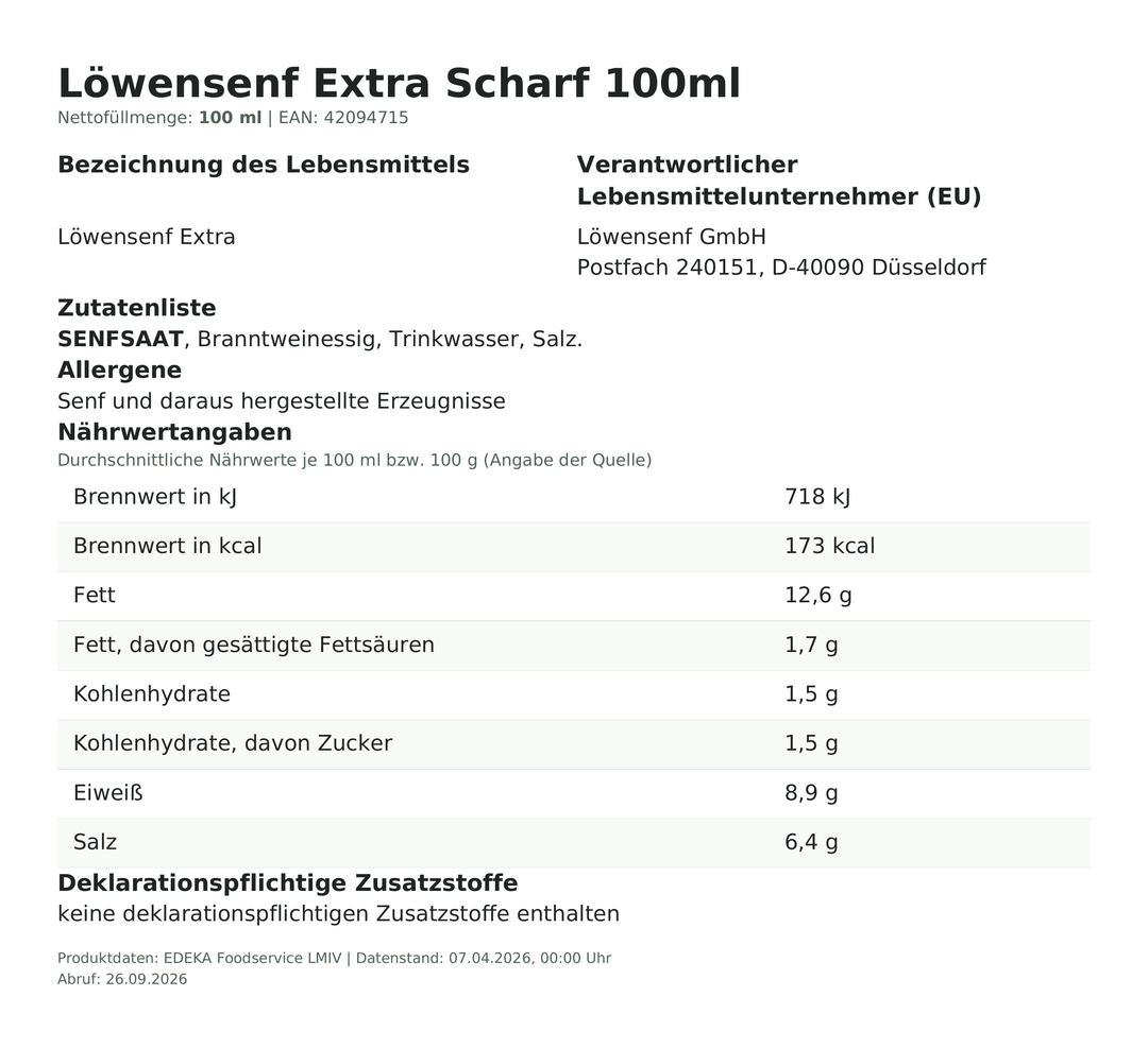 Produktinformationen zum Einzelprodukt – Löwensenf Extra Scharf 100ml