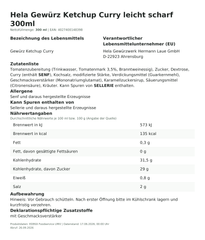 Produktinformationen – Hela Gewürz Ketchup Curry leicht scharf 300ml