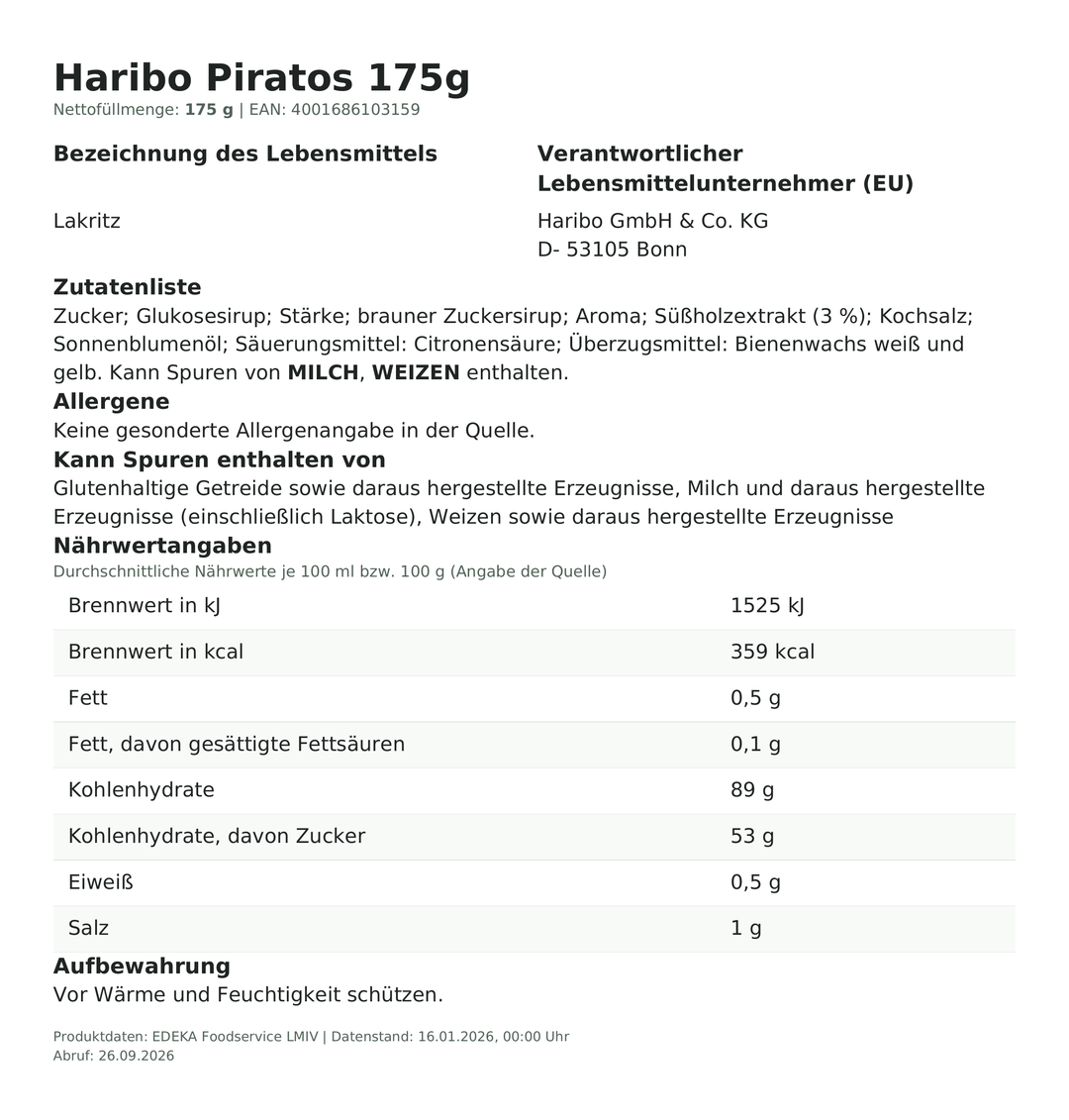 Produktinformationen zum Einzelprodukt – Haribo Piratos 175g