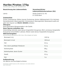 Produktinformationen – Haribo Piratos 175g