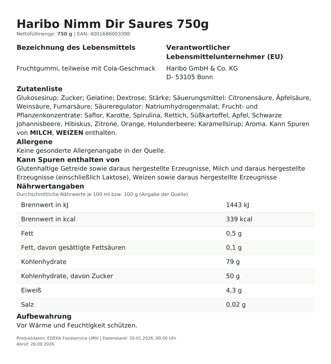 Produktinformationen zum Einzelprodukt – Haribo Nimm Dir Saures 750g