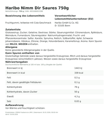 Produktinformationen – Haribo Nimm Dir Saures 750g