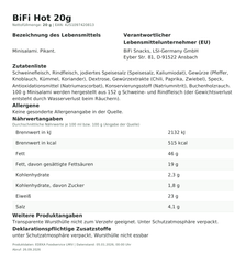 Lebensmittelinformationen: * BiFi  Hot Mini-Salami 20g
