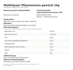 Produktinformationen – Mühlhäuser Pflaumenmus gewürzt 1kg