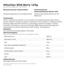 Produktinformationen – Hitschies Wild Berry 125g