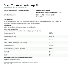 Produktinformationen – Born Tomatenketchup 1l