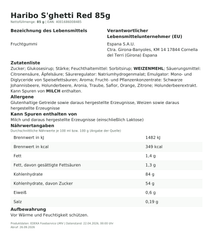 Produktinformationen – Haribo S'ghetti Red 85g