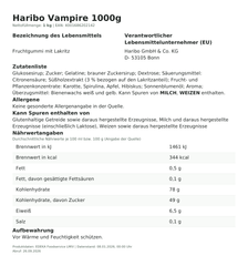 Produktinformationen – Haribo Vampire 1000g