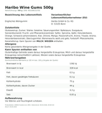 Produktbild anzeigen: Produktinformationen zum Einzelprodukt – Haribo Wine Gums 500g
