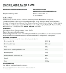 Produktinformationen – Haribo Wine Gums 500g