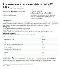 Produktinformationen – Zimmermann Muenchner Weisswurst 4ST 530g