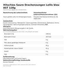 Produktinformationen – Hitschies Saure Drachenzungen Lollis blau 8ST 128g