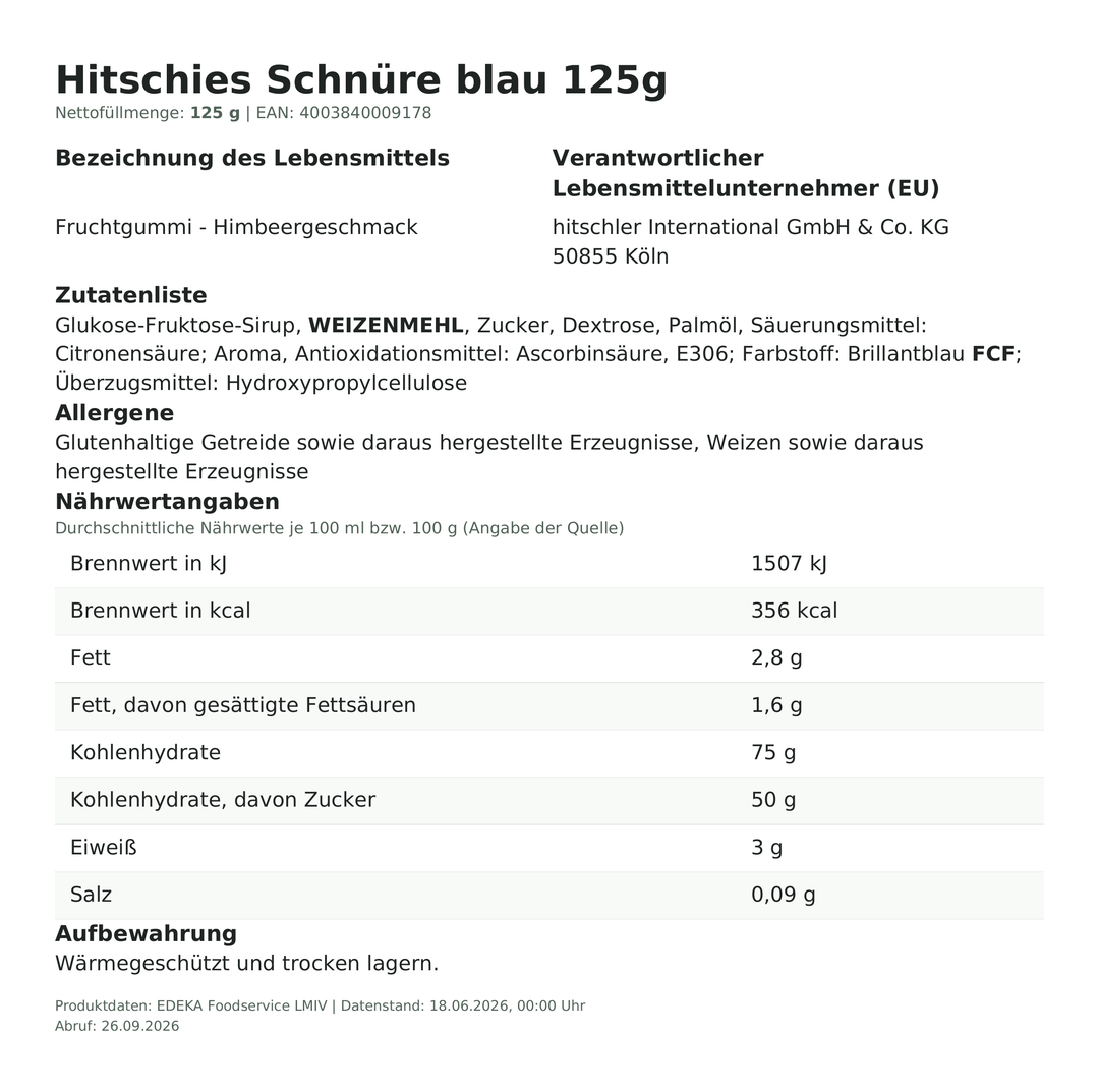 Produktinformationen – Hitschies Schnüre blau 125g