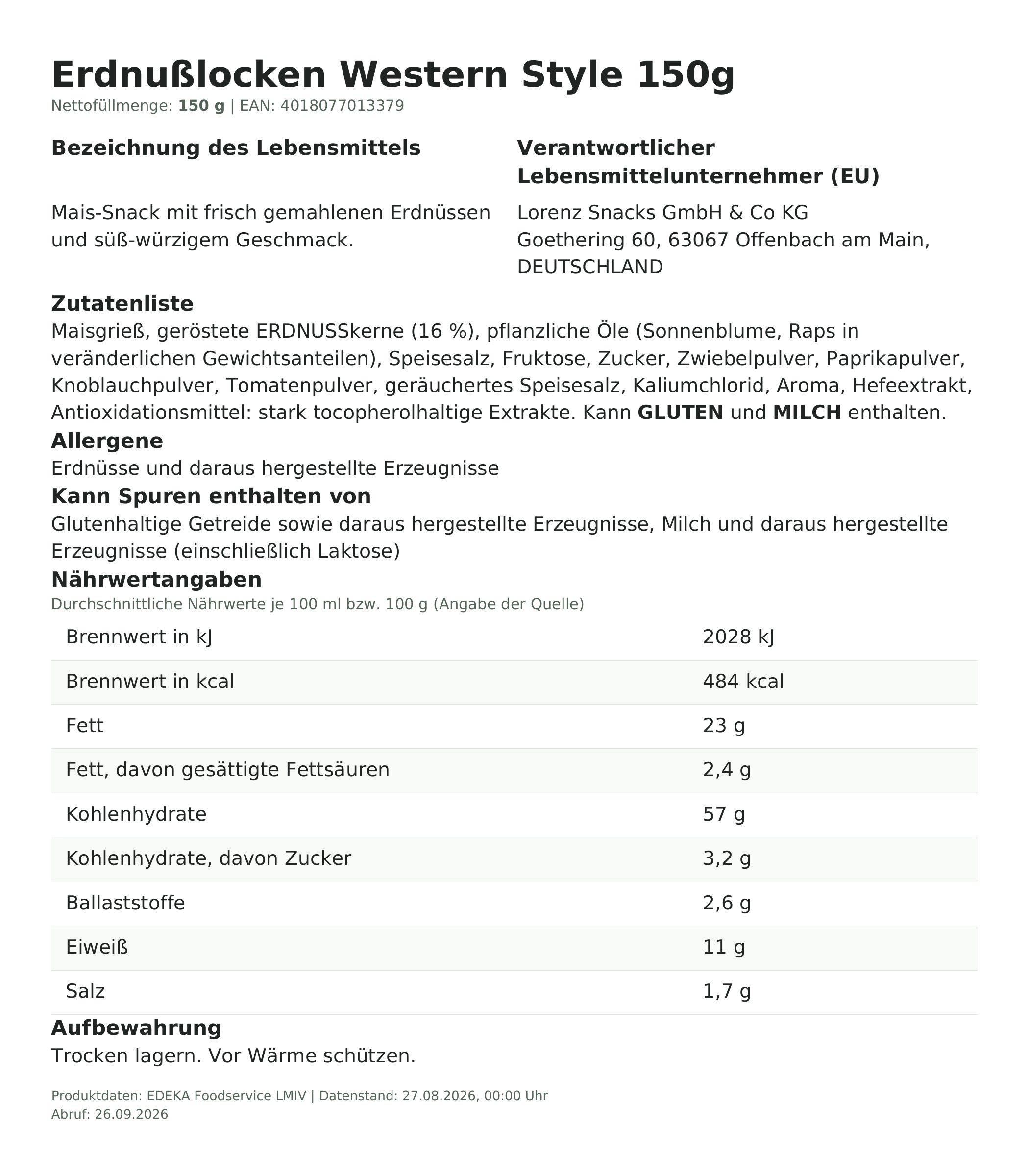 Erdnußlocken Western Style 150g – Lebensmittelangaben