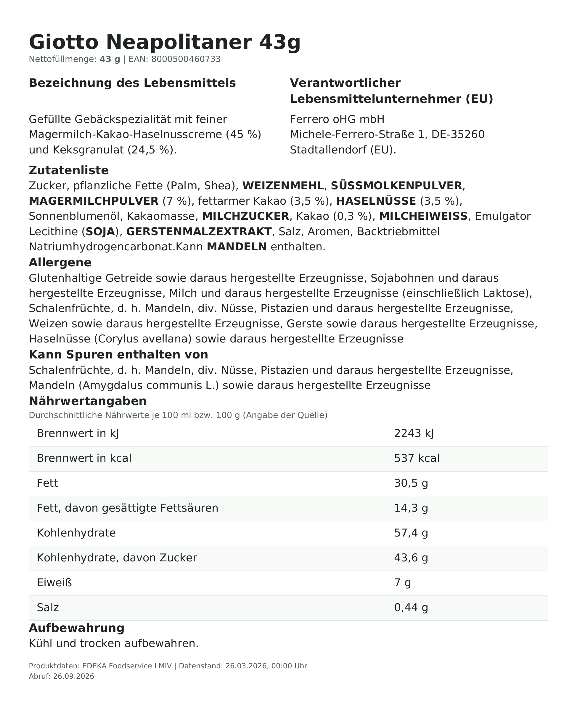 Produktinformationen – Giotto Neapolitaner 43g