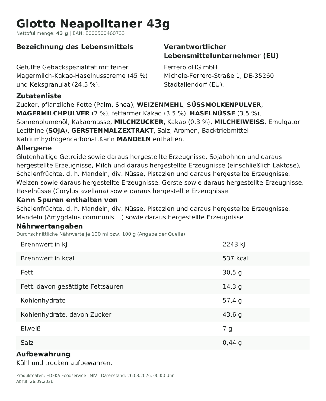 Produktinformationen zum Einzelprodukt – Giotto Neapolitaner 43g