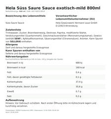Produktinformationen – Hela Süss Saure Sauce exotisch-mild 800ml