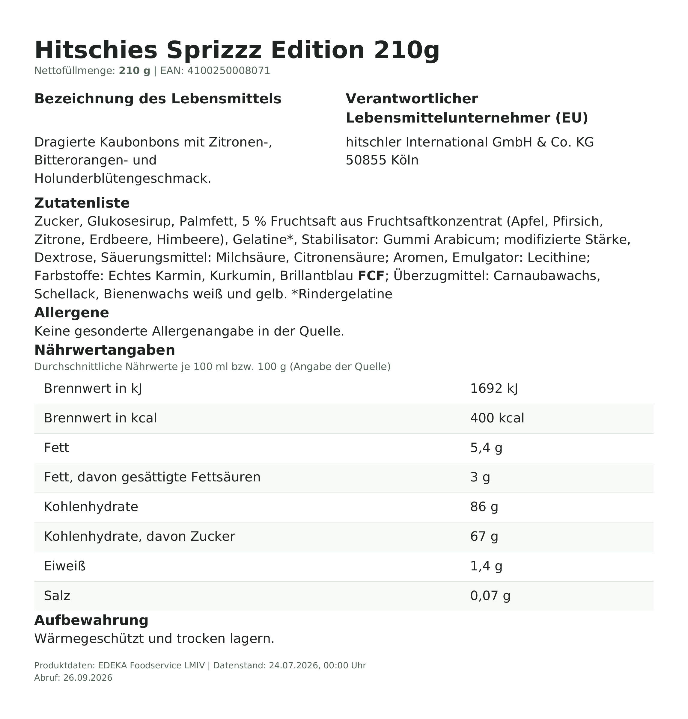 Produktinformationen – Hitschies Sprizzz Edition 210g
