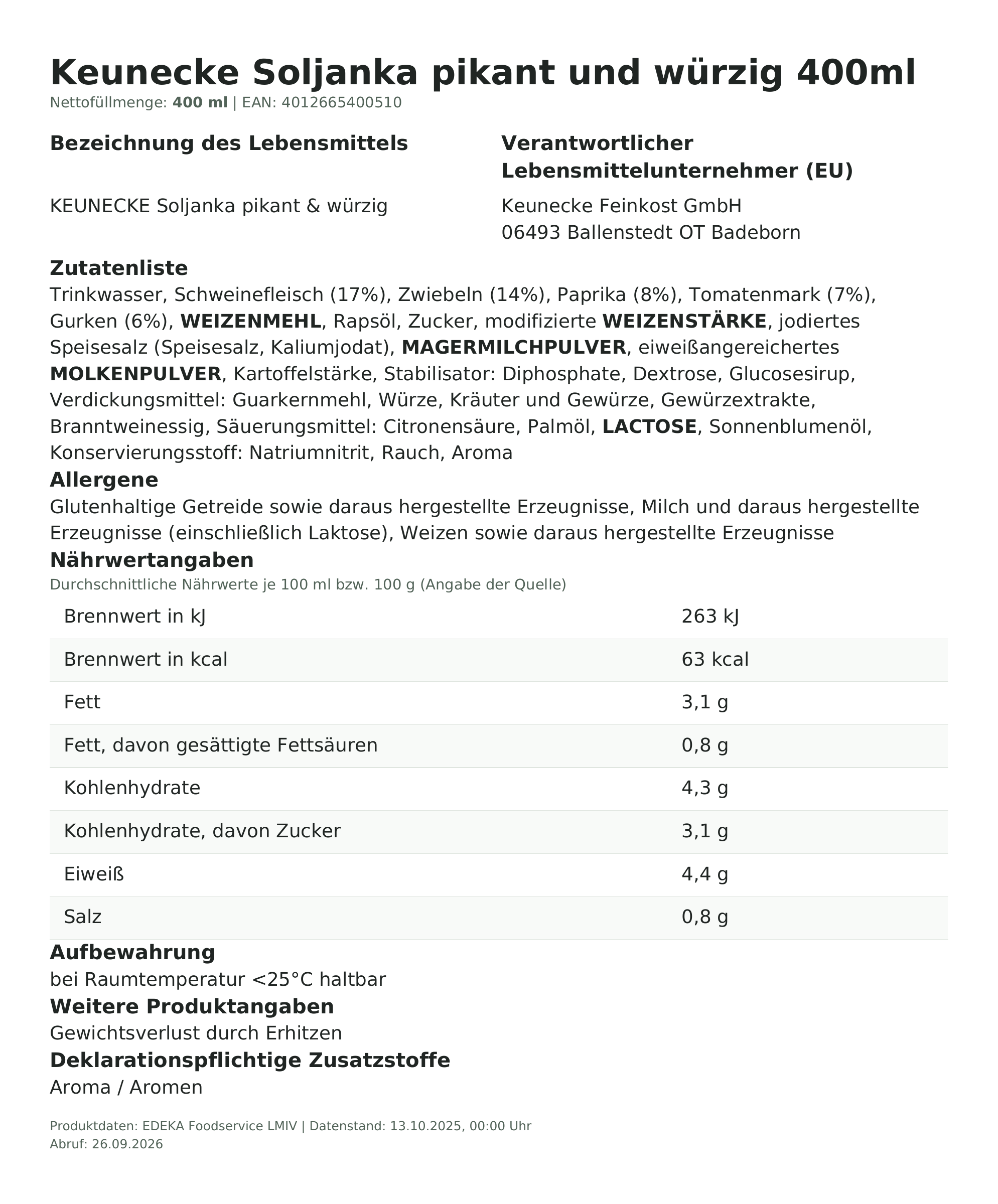 Produktinformationen – Keunecke Soljanka pikant und würzig 400ml