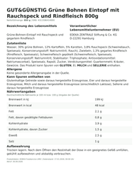 Grüne Bohnen Eintopf mit Rauchspeck und Rindfleisch 800g – Lebensmittelangaben