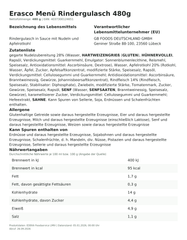 Erasco Menü Rindergulasch 480g – Lebensmittelangaben